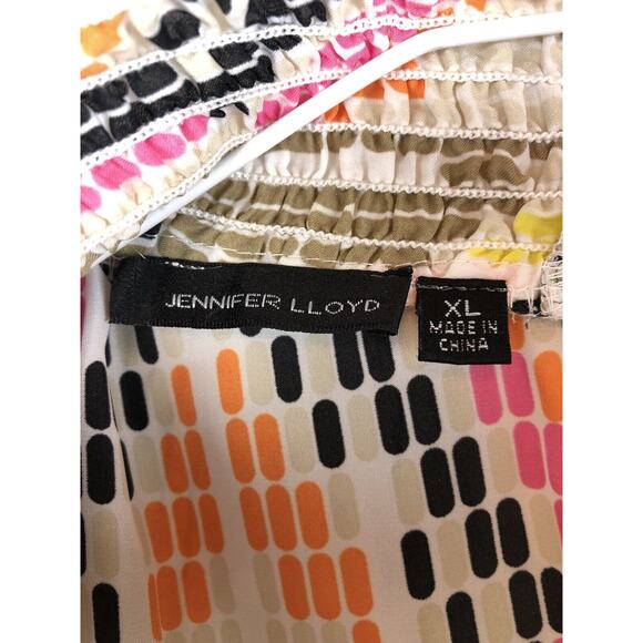 Jennifer Lloyd Womens‎ XL Mock Neck Top Multicolor Geo Print Peplum Hem - Picture 3 of 4